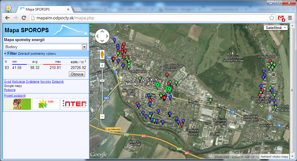 Mapa spotreby energií Liptovského Mikuláša