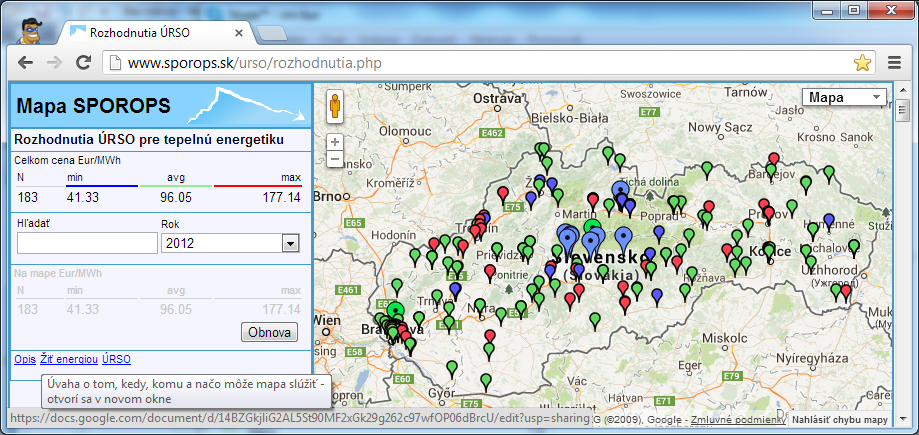  Mapa rozhodnutí ÚRSO pre tepelnú energetiku