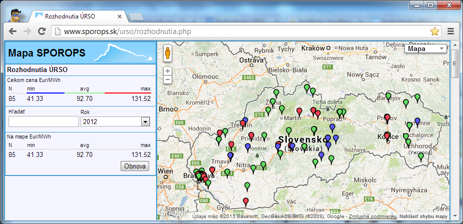 Prvé verejné predstavenie Mapy rozhodnutí ÚRSO: N=85 min=41.33 avg=92.7 max=131,52